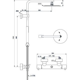 Ideal Standart Ceratherm Т125 termostatinė dušo sistema su apvalia dušo galva, juoda matinė A7589XG 5