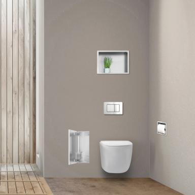 Balneo Wall Box Brush S potinkinė tualetinio šepečio lentyna su įklijuojama plytele, nerūdijantis plienas Balneo Wall Box Brush S potinkinė tualetinio šepečio lentyna su įklijuojama plytele, nerūdijantis plienas