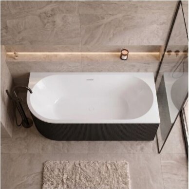 Balneo Avola No Rim rifliuota laisvai pastatoma kampinė vonia, dešininė, 150 x 75 cm, balta-juoda, su baltu sifono dangteliu, J0301020402-7 9 Balneo Avola No Rim rifliuota laisvai pastatoma kampinė vonia, dešininė, 150 x 75 cm, balta-juoda, su baltu sifono dangteliu, J0301020402-7 9
