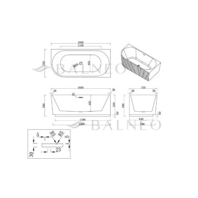 Balneo Avola No Rim rifliuota laisvai pastatoma kampinė vonia, dešininė, 160 x 75 cm, balta su baltu sifono dangteliu, J0301020402-2 12 Balneo Avola No Rim rifliuota laisvai pastatoma kampinė vonia, dešininė, 160 x 75 cm, balta su baltu sifono dangteliu, J0301020402-2 12