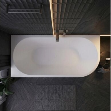 Balneo Avola No Rim rifliuota laisvai pastatoma kampinė vonia, kairinė, 150 x 75 cm, balta-juoda, su baltu sifono dangteliu, J0301020502-7 11