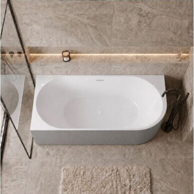 Balneo Avola No Rim rifliuota laisvai pastatoma kampinė vonia, kairinė, 150 x 75 cm, balta-pilka, su baltu sifono dangteliu, J0301020502-4 8 Balneo Avola No Rim rifliuota laisvai pastatoma kampinė vonia, kairinė, 150 x 75 cm, balta-pilka, su baltu sifono dangteliu, J0301020502-4 8
