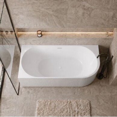 Balneo Avola No Rim rifliuota laisvai pastatoma kampinė vonia, kairinė, 150 x 75 cm, balta su baltu sifono dangteliu, J0301020502-1 9 Balneo Avola No Rim rifliuota laisvai pastatoma kampinė vonia, kairinė, 150 x 75 cm, balta su baltu sifono dangteliu, J0301020502-1 9