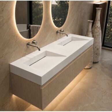 Balneo Seravia dvigubas akmens masės baldinis praustuvas, 140 x 45 cm, baltas Balneo Seravia dvigubas akmens masės baldinis praustuvas, 140 x 45 cm, baltas