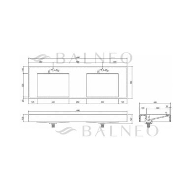 Balneo Seravia dvigubas akmens masės baldinis praustuvas, 140 x 45 cm, baltas 8 Balneo Seravia dvigubas akmens masės baldinis praustuvas, 140 x 45 cm, baltas 8