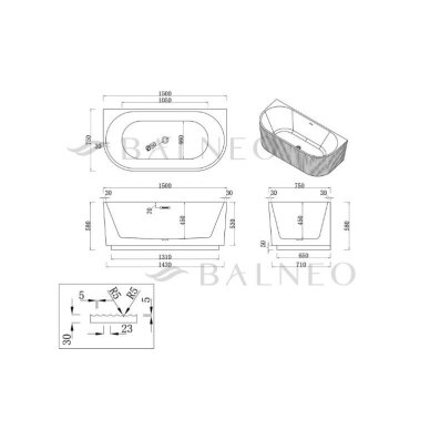 Balneo Viva No Rim laisvai pastatoma rifliuota sieninė vonia, 150 x 75 cm, balta-juoda, su baltu sifono dangteliu, J0301020103-7 11 Balneo Viva No Rim laisvai pastatoma rifliuota sieninė vonia, 150 x 75 cm, balta-juoda, su baltu sifono dangteliu, J0301020103-7 11