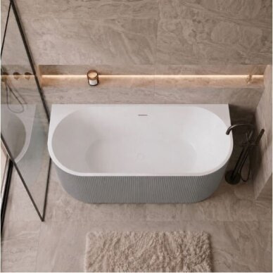 Balneo Viva No Rim laisvai pastatoma rifliuota sieninė vonia, 150 x 75 cm, balta-pilka, su baltu sifono dangteliu, J0301020103-4 9 Balneo Viva No Rim laisvai pastatoma rifliuota sieninė vonia, 150 x 75 cm, balta-pilka, su baltu sifono dangteliu, J0301020103-4 9
