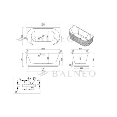 Balneo Viva No Rim laisvai pastatoma rifliuota sieninė vonia, 150 x 75 cm, balta-pilka, su baltu sifono dangteliu, J0301020103-4 11 Balneo Viva No Rim laisvai pastatoma rifliuota sieninė vonia, 150 x 75 cm, balta-pilka, su baltu sifono dangteliu, J0301020103-4 11