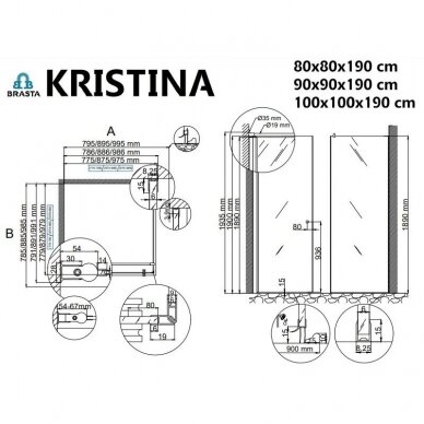 Brasta Glass Kristina Nero Frame dušo kabina, juodi profiliai, dydžių ir stiklo spalvų pasirinkimas 2