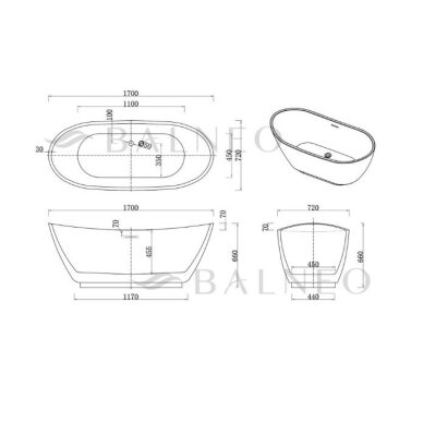 Balneo Parma No Rim akrilinė laisvai pastatoma vonia, 170 x 72 cm, balta, J0201020301-1 9