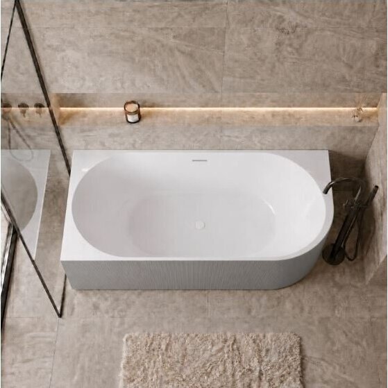 Balneo Avola No Rim rifliuota laisvai pastatoma kampinė vonia, kairinė, 150 x 75 cm, balta-pilka, su baltu sifono dangteliu, J0301020502-4 8 Balneo Avola No Rim rifliuota laisvai pastatoma kampinė vonia, kairinė, 150 x 75 cm, balta-pilka, su baltu sifono dangteliu, J0301020502-4 8