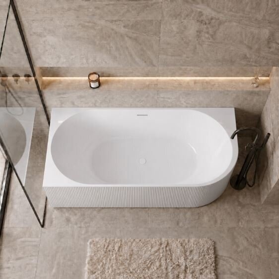 Balneo Avola No Rim rifliuota laisvai pastatoma kampinė vonia, kairinė, 160 x 75 cm, balta su baltu sifono dangteliu, J0301020502-2 8 Balneo Avola No Rim rifliuota laisvai pastatoma kampinė vonia, kairinė, 160 x 75 cm, balta su baltu sifono dangteliu, J0301020502-2 8