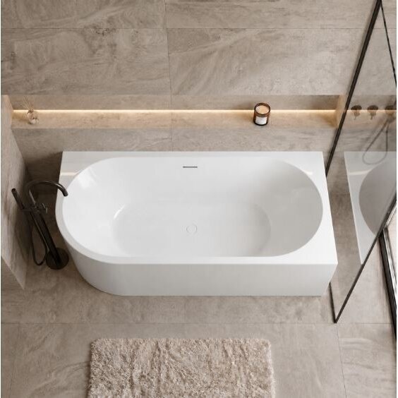 Balneo Avola No Rim laisvai pastatoma kampinė vonia, dešininė, 160 x 80 cm, balta su baltu sifono dangteliu, J0201020402-2 8 Balneo Avola No Rim laisvai pastatoma kampinė vonia, dešininė, 160 x 80 cm, balta su baltu sifono dangteliu, J0201020402-2 8