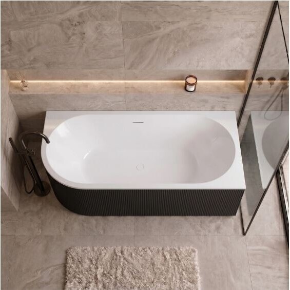 Balneo Avola No Rim rifliuota laisvai pastatoma kampinė vonia, dešininė, 150 x 75 cm, balta-juoda, su baltu sifono dangteliu, J0301020402-7 9 Balneo Avola No Rim rifliuota laisvai pastatoma kampinė vonia, dešininė, 150 x 75 cm, balta-juoda, su baltu sifono dangteliu, J0301020402-7 9