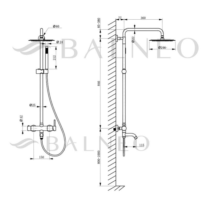Balneo Cascade virštinkinė vonios/dušo sistema, braižyto vario spalvos, H0301050505 8