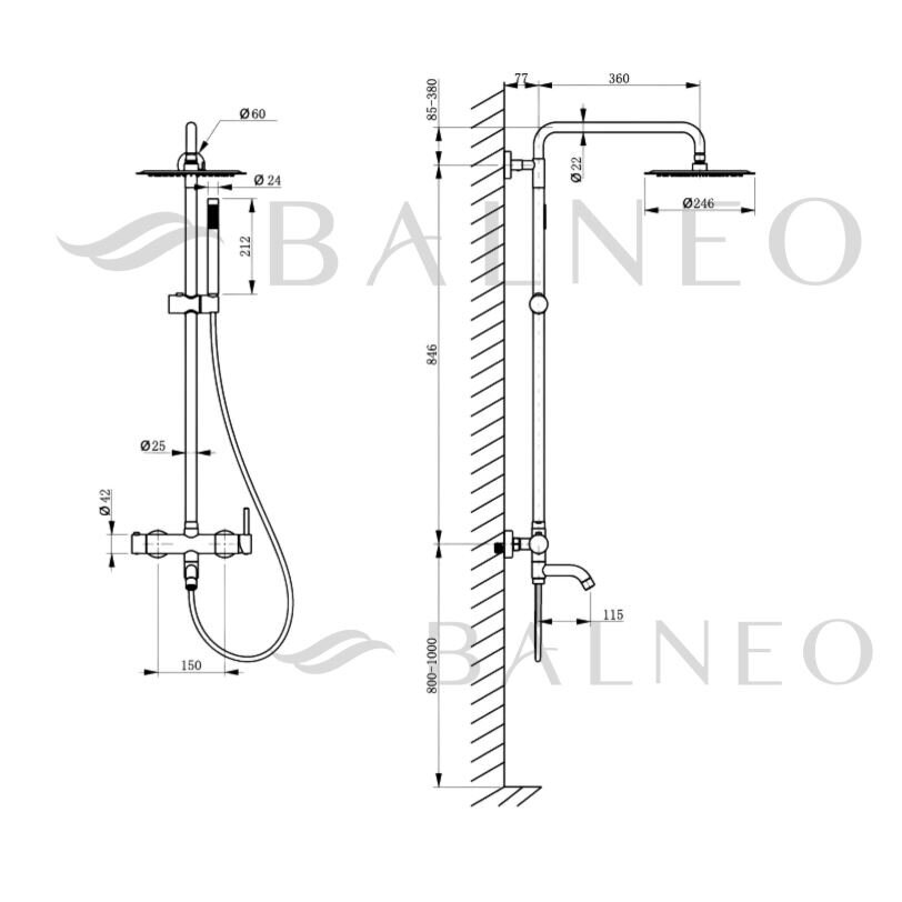 Balneo Cascade virštinkinė vonios/dušo sistema, Gun Metal, H0301070505 7 Balneo Cascade virštinkinė vonios/dušo sistema, Gun Metal, H0301070505 7