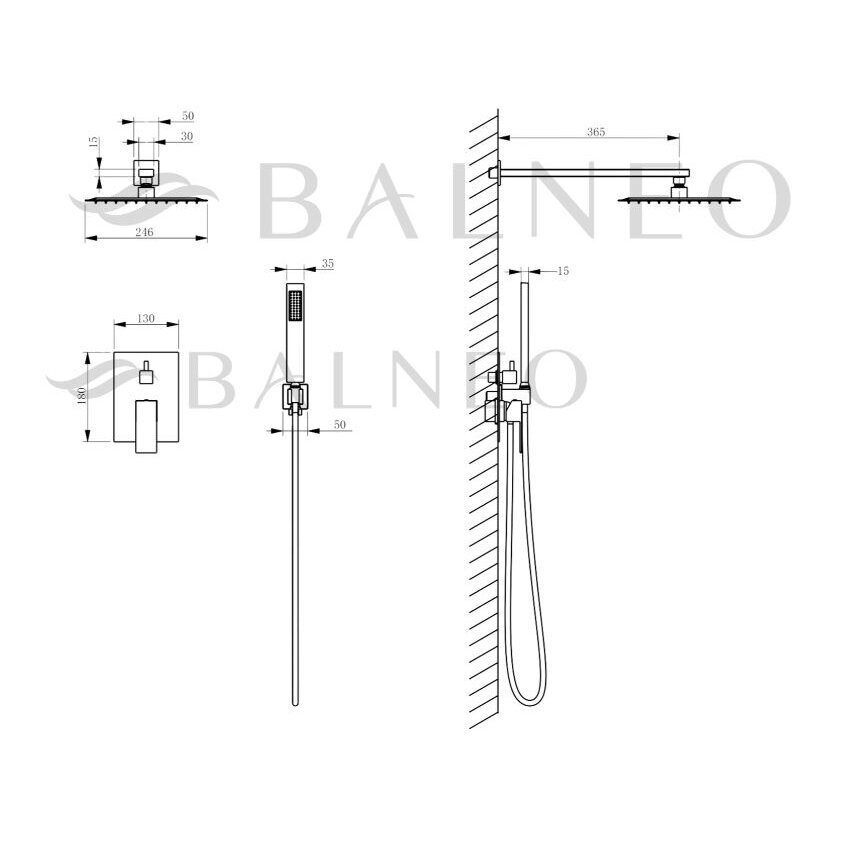 Balneo Cascade potinkinė quadra dušo sistema, braižyto vario spalvos, H0301050607 7