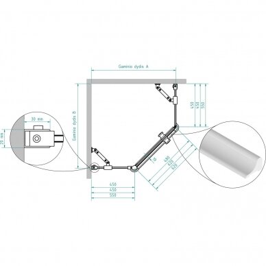 Brasta Glass Lina penkiakampė dušo kabina, dydžių ir stiklo spalvų pasirinkimas 8