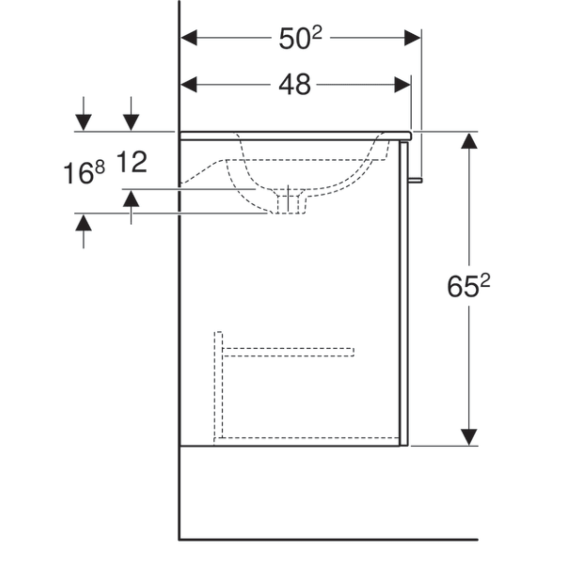 Geberit Selnova Square praustuvas su pakabinama spintele, 600x652x502 mm, baltos spavos 2