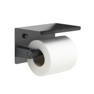 Gedy tualetinio popieriaus laikiklis su lentynėle telefonui, juodas