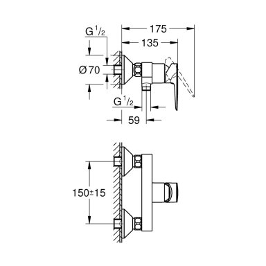 Grohe BauEdge dušo maišytuvas, chromas 23635001 Grohe BauEdge dušo maišytuvas, chromas 23635001