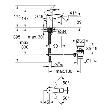 Grohe BauEdge S praustuvo maišytuvas, chromas 23328001 Grohe BauEdge S praustuvo maišytuvas, chromas 23328001