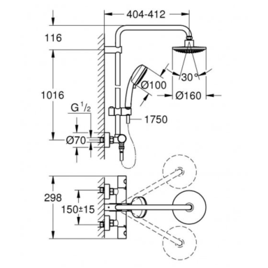Grohe Cosmopolitan termostatinė dušo sistema, chromas 27922000