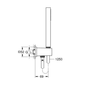 Grohe Euphoria Cube Stick dušo galvutė su vandens išvadu ir žarna, 26405000 Grohe Euphoria Cube Stick dušo galvutė su vandens išvadu ir žarna, 26405000