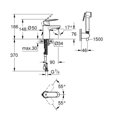 Grohe Eurosmart Cosmo maišytuvas su dušiuku, chromas Grohe Eurosmart Cosmo maišytuvas su dušiuku, chromas