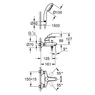 GROHE Eurosmart vonios maišytuvo, rankinio dušelio ir žarnos rinkinys, vandenį taupantis, chromas, 3330220A 2 GROHE Eurosmart vonios maišytuvo, rankinio dušelio ir žarnos rinkinys, vandenį taupantis, chromas, 3330220A 2
