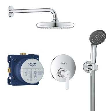 GROHE Get potinkinė dušo sistema su 210mm lietaus galva ir 100mm dušeliu, chromas 25220001 GROHE Get potinkinė dušo sistema su 210mm lietaus galva ir 100mm dušeliu, chromas 25220001
