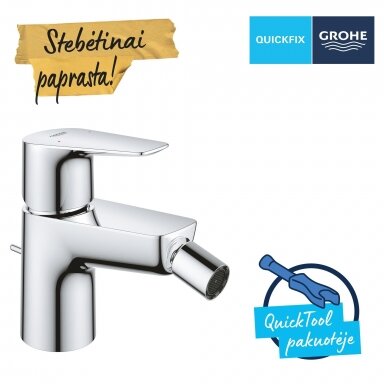 GROHE QuickFix Start Edge bidė maišytuvas, su pop-up dugno vožtuvu, chromas, 23345001 GROHE QuickFix Start Edge bidė maišytuvas, su pop-up dugno vožtuvu, chromas, 23345001
