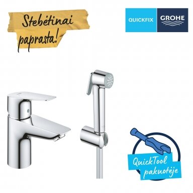 GROHE QuickFix Start Edge maišytuvas su bidė dušeliu, S dydžio, chromas 23773001