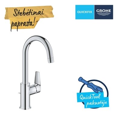 GROHE QuickFix Start Edge praustuvo maišytuvas su pop-up dugno vožtuvu, vandenį taupantis, chromas 24201001