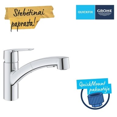 GROHE QuickFix Start plautuvės maišytuvas su ištraukiamu dušeliu, chromas 30531001 GROHE QuickFix Start plautuvės maišytuvas su ištraukiamu dušeliu, chromas 30531001
