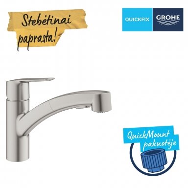 GROHE QuickFix Start plautuvės maišytuvas su ištraukiamu dušeliu, nerūdijantis plienas 30531DC1 GROHE QuickFix Start plautuvės maišytuvas su ištraukiamu dušeliu, nerūdijantis plienas 30531DC1
