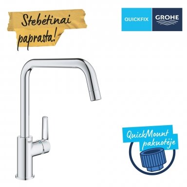 GROHE QuickFix Start plautuvės maišytuvas, U snapas, chromas 30470000 GROHE QuickFix Start plautuvės maišytuvas, U snapas, chromas 30470000