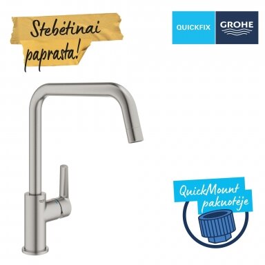 GROHE QuickFix Start plautuvės maišytuvas, U snapas, nerūdijantis plienas 30470DC0 GROHE QuickFix Start plautuvės maišytuvas, U snapas, nerūdijantis plienas 30470DC0