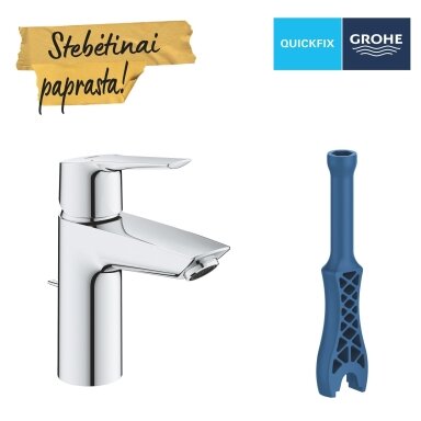 GROHE QuickFix Start praustuvo maišytuvas, S dydžio, pop-up dugno vožtuvas, chromas 24209002