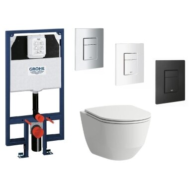 Grohe Rapid SL vietą taupantis potinkinis rėmas, 8cm, Skate Cosmo mygtuku, Laufen Pro kompaktišku klozetu Grohe Rapid SL vietą taupantis potinkinis rėmas, 8cm, Skate Cosmo mygtuku, Laufen Pro kompaktišku klozetu