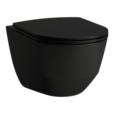Grohe Solido potinkinis rėmas su Even juodos spalvos mygtuku ir Laufen pro Rimless juodu klozetu