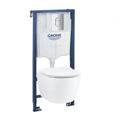 Grohe Solido potinkinis rėmas su Serel pakabinamu klozetu ir Arena, chromo spalvos mygtuku, 101046SH0H