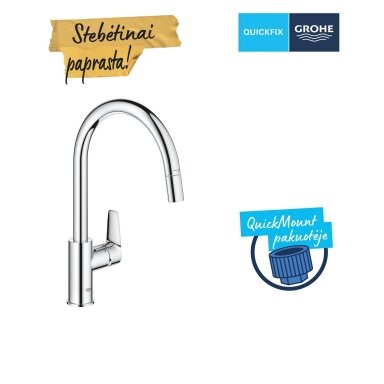 GROHE Start Edge QuickFix plautuvės maišytuvas su ištraukiamu dušeliu, 360° pasukimo kampu, chromas, 30550000 GROHE Start Edge QuickFix plautuvės maišytuvas su ištraukiamu dušeliu, 360° pasukimo kampu, chromas, 30550000
