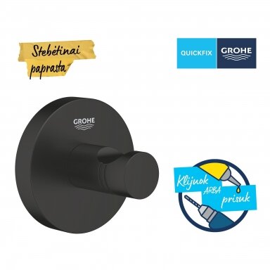 GROHE Start QuickFix kabliukas, juodas matinis 411732430 GROHE Start QuickFix kabliukas, juodas matinis 411732430