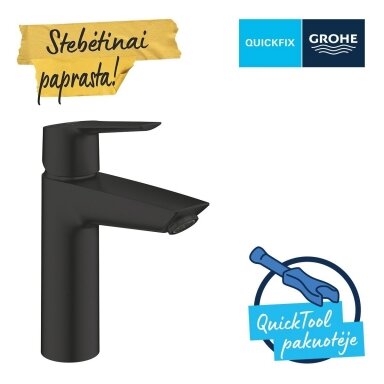 GROHE Start QuickFix maišytuvas praustuvui su "push-open" dugno vožtuvu, M-dydis, juodas matinis 235752432