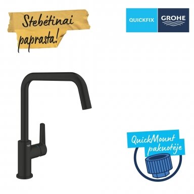 GROHE Start QuickFix plautuvės maišytuvas su U-formos snapu, 150° pasukimo kampu, juodas matinis 304702430 GROHE Start QuickFix plautuvės maišytuvas su U-formos snapu, 150° pasukimo kampu, juodas matinis 304702430