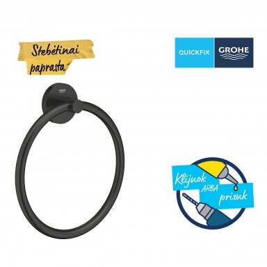 GROHE Start QuickFix žiedas rankšluosčiui, juodas matinis 411742430 GROHE Start QuickFix žiedas rankšluosčiui, juodas matinis 411742430