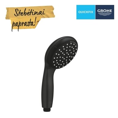 GROHE Vitalio Start 100 QuickFix 100mm dušo galva, 2 srovės, vandenį taupanti, juoda matinė 279462430 GROHE Vitalio Start 100 QuickFix 100mm dušo galva, 2 srovės, vandenį taupanti, juoda matinė 279462430