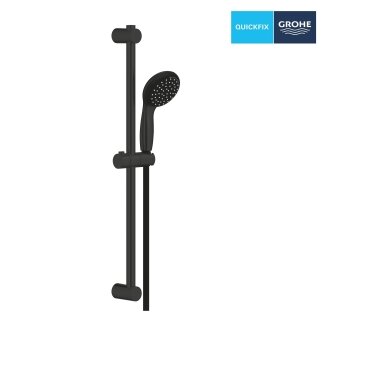 GROHE Vitalio Start 100 QuickFix dušo komplektas, 100mm 2-srovių rankinis dušelis, 600mm stovas ir 1750mm žarna, vandenį taupantis, juodas matinis 279482430