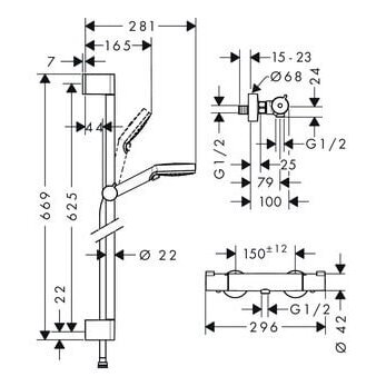 Hansgrohe Ecostat Combi/Crometta 1001 CL vario dušo termostatas su komplektu, 650 mm 27812400 1